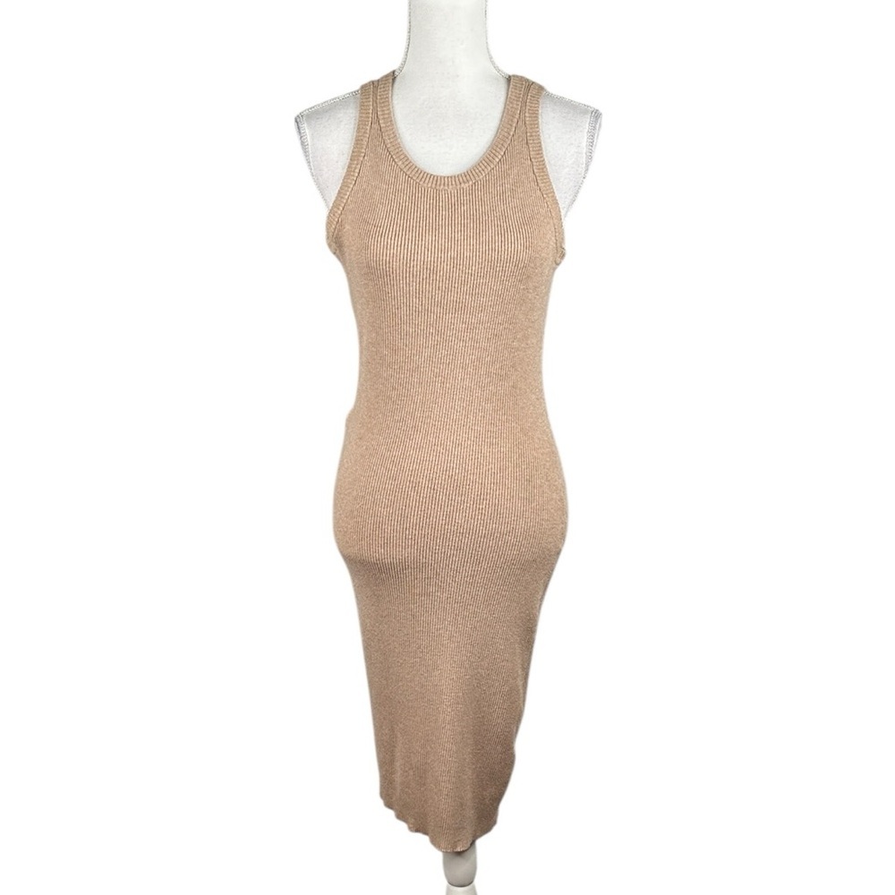 Rachel Zoe Tan Ribbed Casual Summer Coastal Sweater Tank Maxi Dress Size Medium